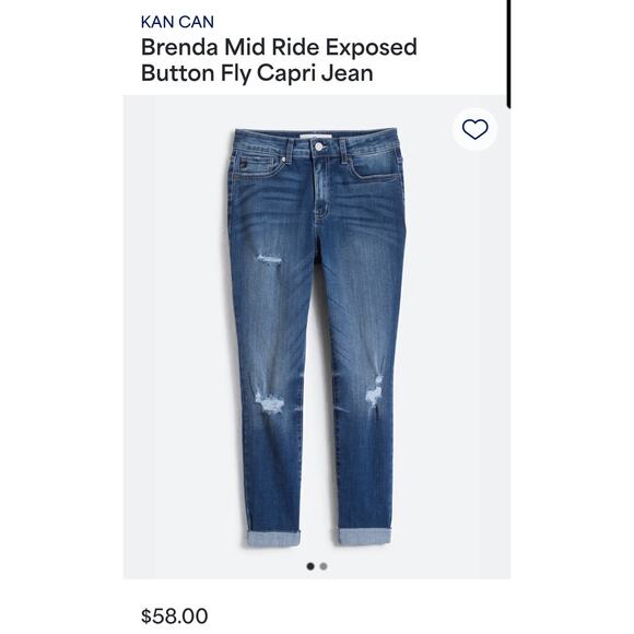 Kan Can
Brenda Mid Ride Exposed Button Fly Capri Jean - Picture 1 of 6